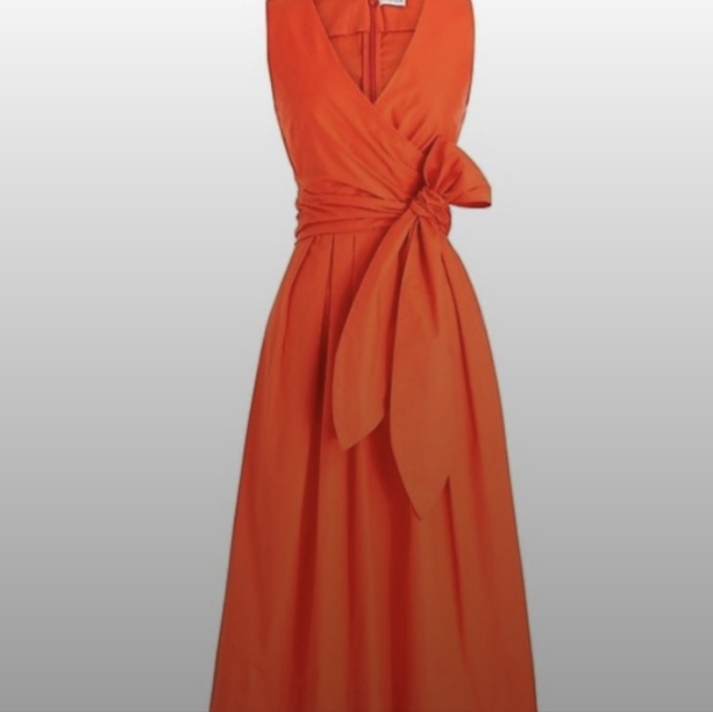 J crew orangy red wrap top portion  tie waist dress